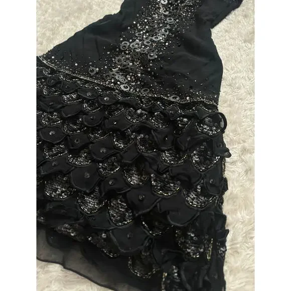 Sue Wong Nocturne Vintage 90’s Silk Dress Silk Slip Mini Dress Beaded Fairy Prom